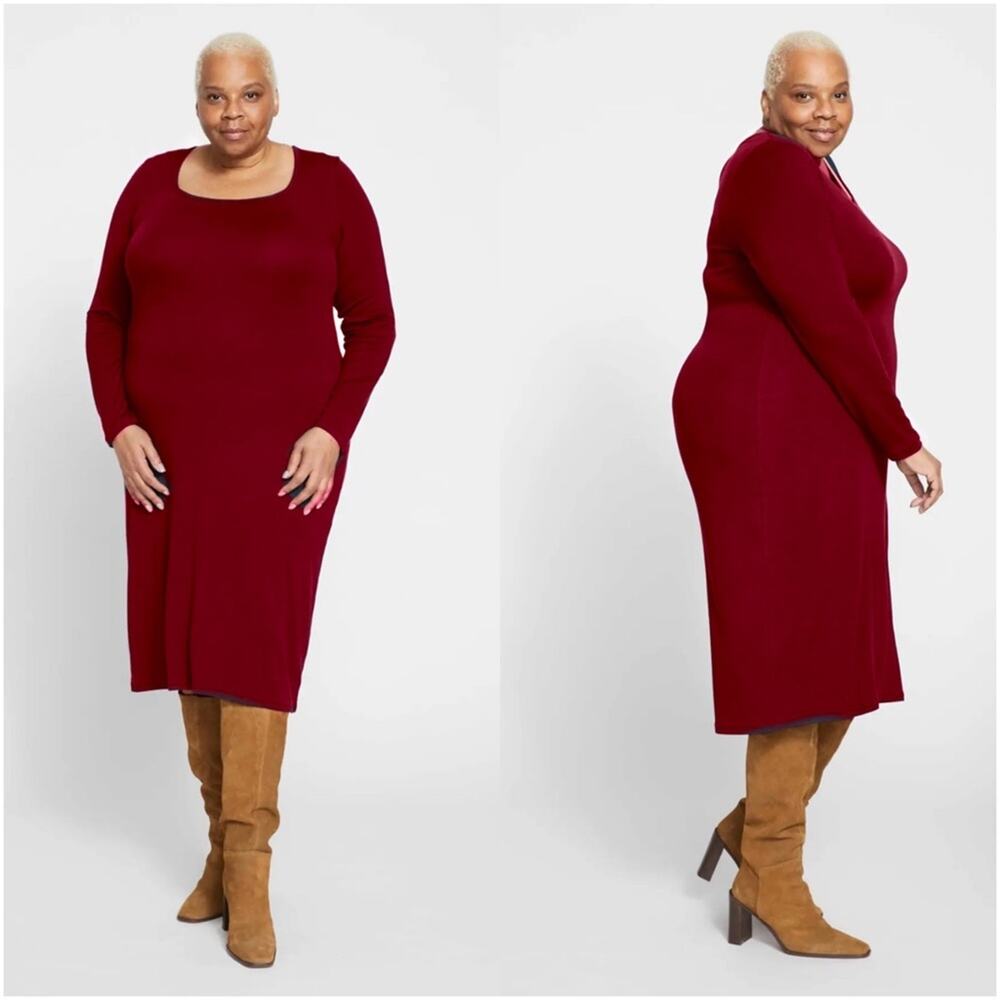 UNIVERSAL STANDARD Foundation Long Sleeve Square Neck in Black Cherry Sz 18/20